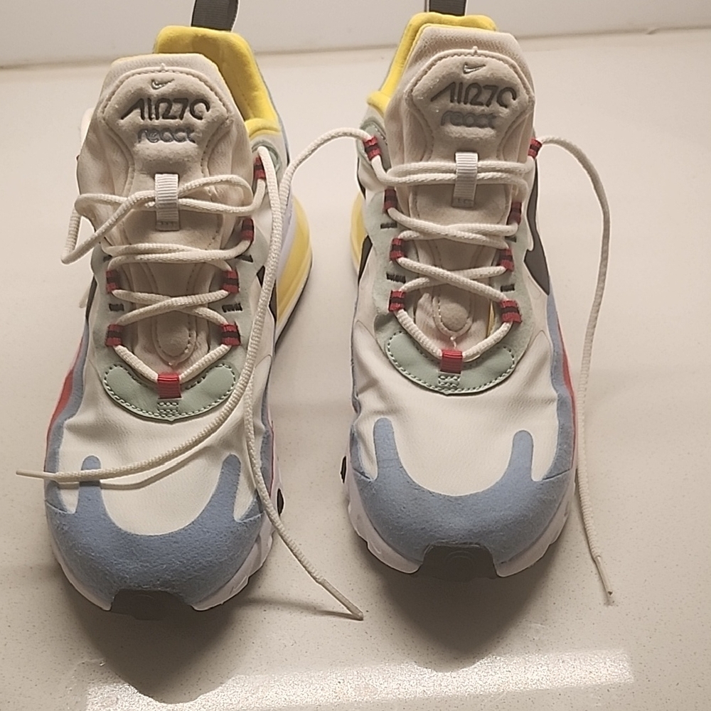 Nike WOMEN'S Air Max 270 React Sneakers - White, Blue, Yellow - Picture 2 of 7